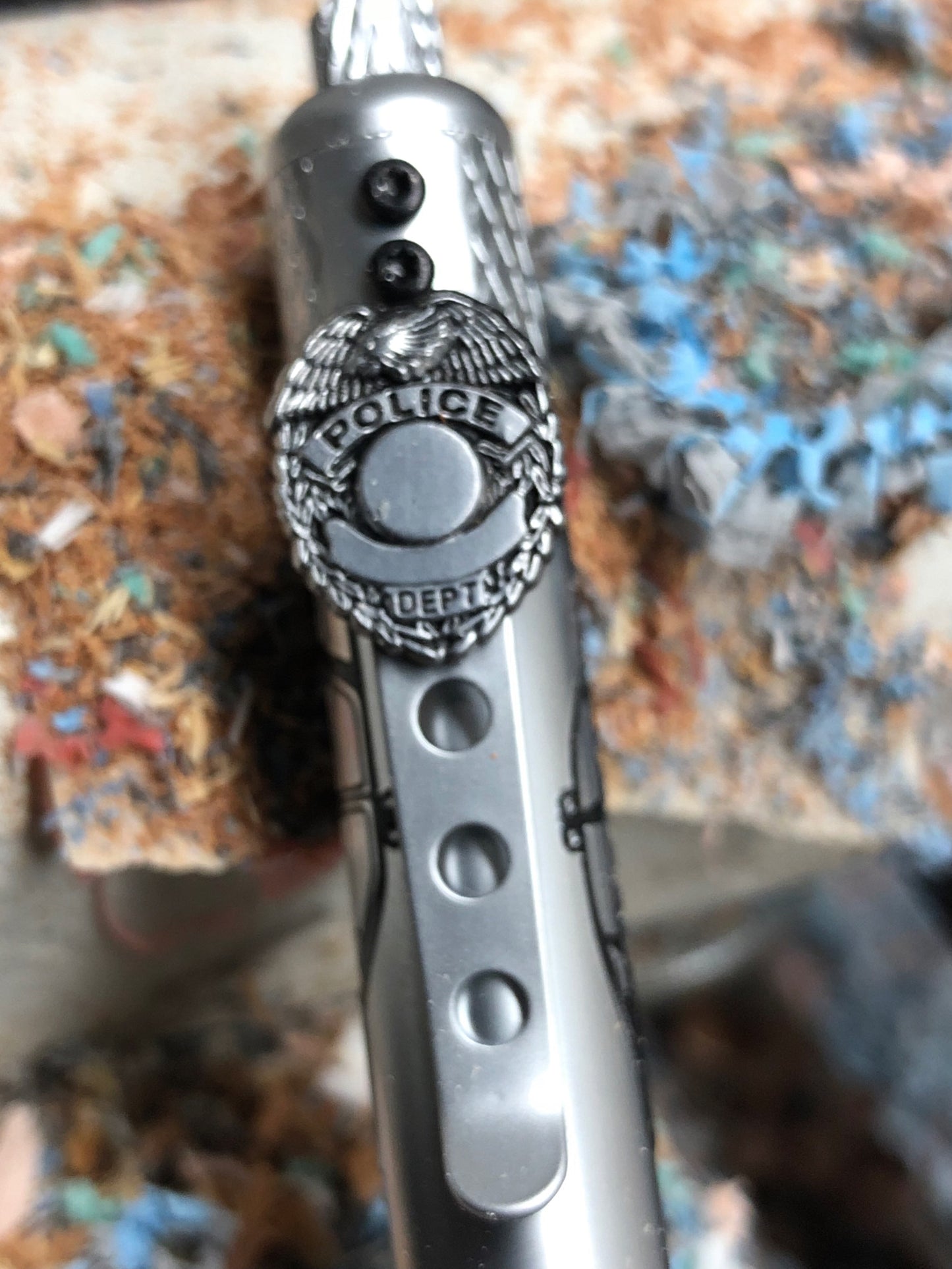 Thin Blue Line Police Officer Pen Badge Detail